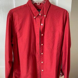 Land's End Button Down Shirt Red Oxford M 10 -12 Long Sleeved Dress Shirt